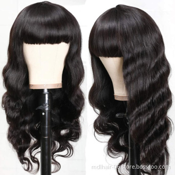 Body Wave Wig with Bangs Full Machine Made Wig Body Wave Human Hair Wigs Natural Color for Women Brazilian Hair None Lace Wigs